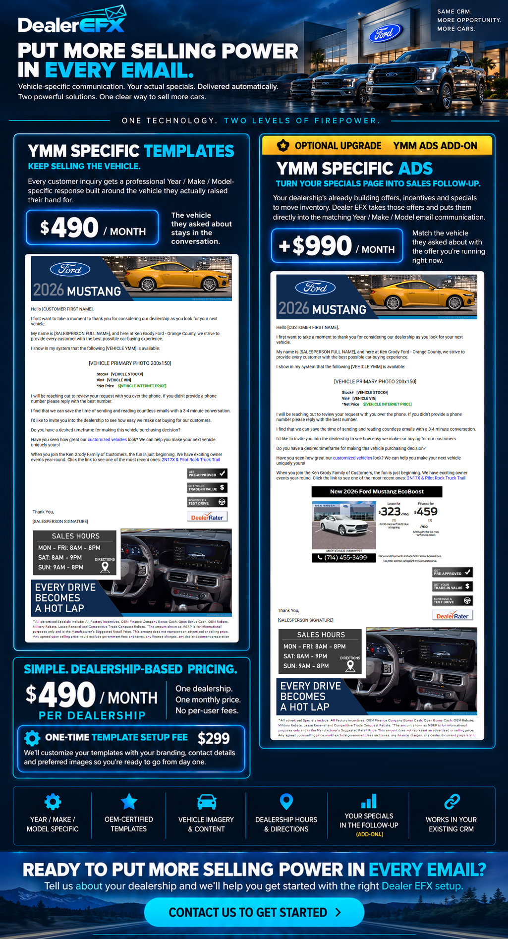 Dealer EFX YMM specific templates and optional YMM ads pricing